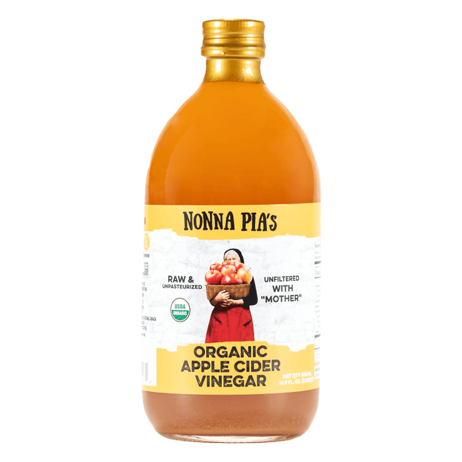 Nonna Pia's Organic Apple Cider Vinegar with Mother 16.9 oz, Raw Unfiltered | ACV with mother