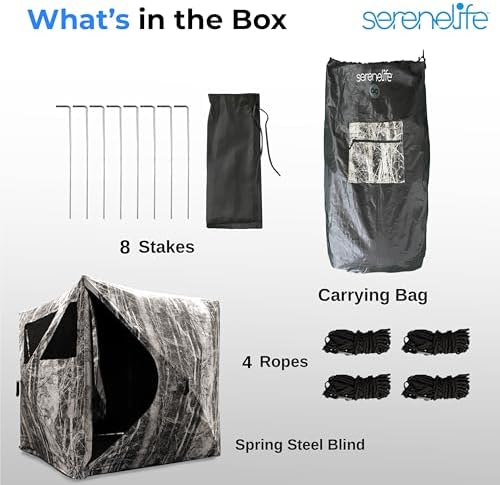 SereneLife Caretaker Ground Hunting Blind – Pop-Up Camouflage Deer Blind w/Dual-Floor Kick-Outs, Water Repellent and UV Treated