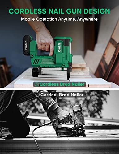 KIMO 18 Gauge Nail Gun Battery Powered w/ 2 X 2.0Ah Battery, 1000pcs Nails and Staples, 2 IN 1 Cordless Brad Nailer and Stapler, 2 Firing Modes