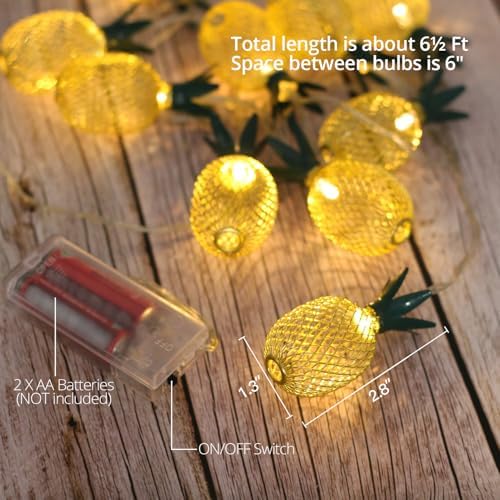 Betus 6.5 Ft 10 LEDs Pineapple Fairy String Light - Decor Gifts Battery Operated for DIY Christmas Tropical Theme Party Festival Wedding Home Party