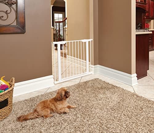 Midwest Homes 39-Inch Steel Walk-Thru Dog Gate, Expands to 38" | Pressure Mounted, Expands 29.5"- 38" Wide, Auto-Close Door, Spring-Loaded Latch, Includes Two 3" Extensions