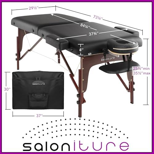 Saloniture Professional Portable Lightweight Bi-Fold Memory Foam Massage Table with Reiki Panels - Includes Headrest, Face Cradle