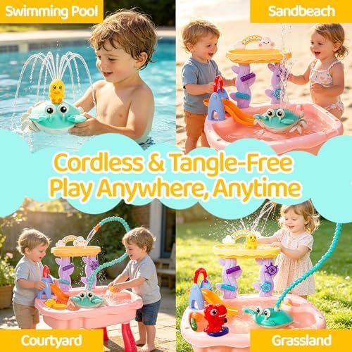 2026 Upgrade Water Table Pump, Rechargeable Crab Water Pump for Kids, Battery Powered 3 Modes Spray 2 Flow Settings, Continuous Flow 8 Hours