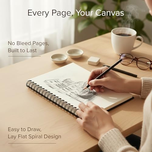 Artist’s Sketchbook Hardcover – 200GSM Very Thick Paper – Large, Spiral Sketch Book for Drawing and Mixed Media – Sketch Pad