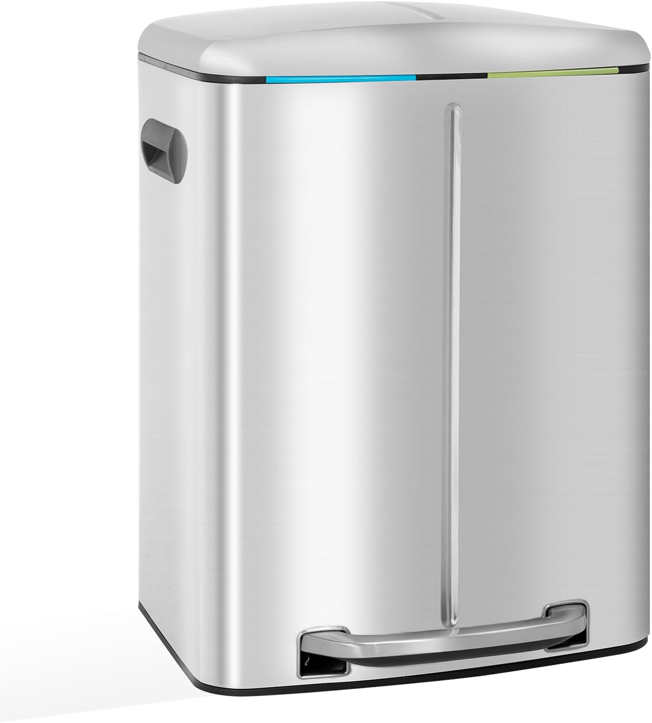 FDW | 13 Gallon Trash Can with Lid | Steel | Fingerprint-Proof | Made of Brushed Stainless Steel | Soft-Close Step Pedal | Hands-Free Use | Easy to Clean | for Kitchen, Office, Bathroom