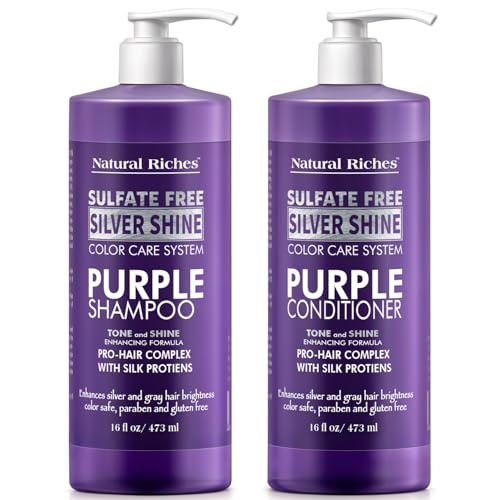Purple Shampoo & Conditioner Set for Silver Hair, Sulfate Free, 16 Fl Oz