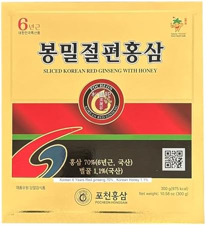 Pocheon 300g(10.6oz) 6Years Sliced Korean Panax Red Ginseng Roots with Honey, Saponin