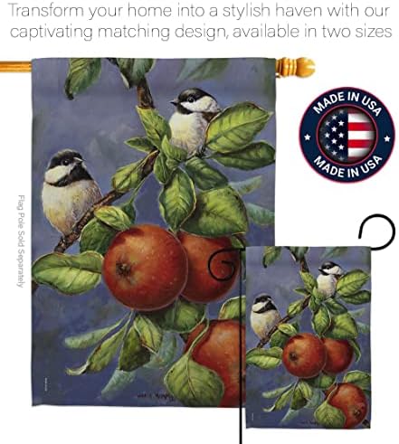 H105034-BO Chickadees & Apples Garden Friends Birds Impressions Decorative Vertical 28" x 40" Double Sided House Flag Printed in USA