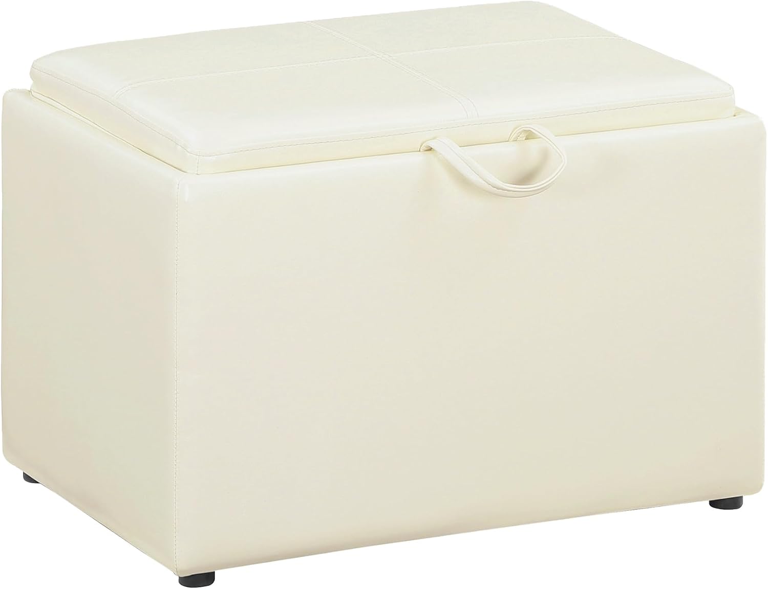 Convenience Concepts Designs4Comfort Accent Storage Ottoman 22.75" - Modern Foot Stool with Decorative Tray for Living Room, Dining Room, Office, Blue Faux Leather