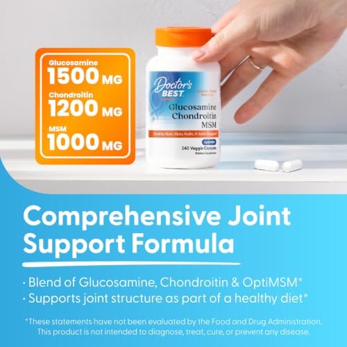 Doctor's BEST Glucosamine Chondroitin MSM - Joint Health Support Supplement for Women & Men, Nutritional Support for Joint Strength, Hair, Skin, & Nails, Gluten Free, Non GMO - 240 Capsules