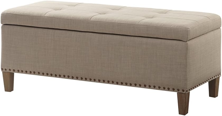Madison Park 49" Upholstered Storage Bench, Button Tufted End of Bed Bench with Storage, Dual Spring Soft-Close Lid, Bedroom Bench for Queen King Bed, Entryway Living Room, Grey