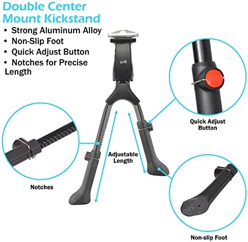 Lumintrail Center Mount Bike Double Leg Kickstand - Adjustable Height Kick Stands for 24, 26, 27.5, 29 Inch Adult Bicycles - Perfect for Cruiser, Road and Hybrids
