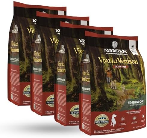 Addiction Viva La Venison Dog Food – Grain-Free Dry Dog Food with Novel Protein & Prebiotics, No Chicken, Beef, or Turkey – Ideal for All Dogs & Puppies – Made in New Zealand 4lb