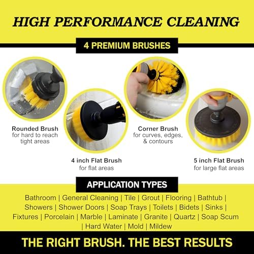 Drillbrush Electric Nylon Drill Brush Attachment Set for Bathroom Cleaning | Power Scrubber Brush Kit for Bathtub, Shower & Tile - Grout Cleaner Kit - All-Purpose Household Cleaning Brushes for Drill