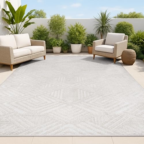 JONATHAN Y Art Deco Geometric Indoor Outdoor Area Rug 3X5 White/Black, Jordan High-Low Pile for Backyard, Patio, Porch, Easy-Cleaning, High Traffic