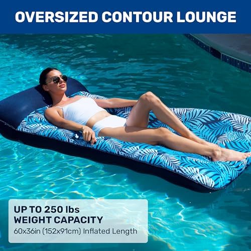 Aqua Comfort Pool Float Lounge – Inflatable Pool Floats for Adults with Headrest and Footrest – Bubble Waves