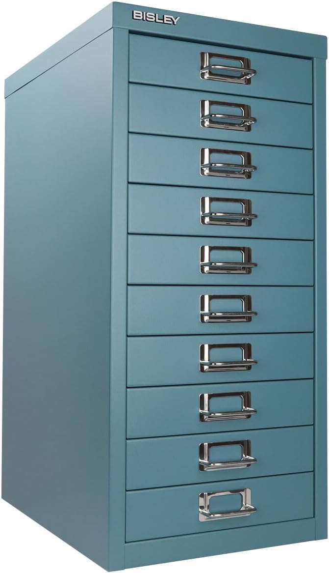 5-Drawer Steel MultiDrawer Cabinet - Orange, by Bisley | Chrome Pull Handles with Label Holders, Powder-Coated Steel, Removable Drawers, Desktop Storage, Labels Included