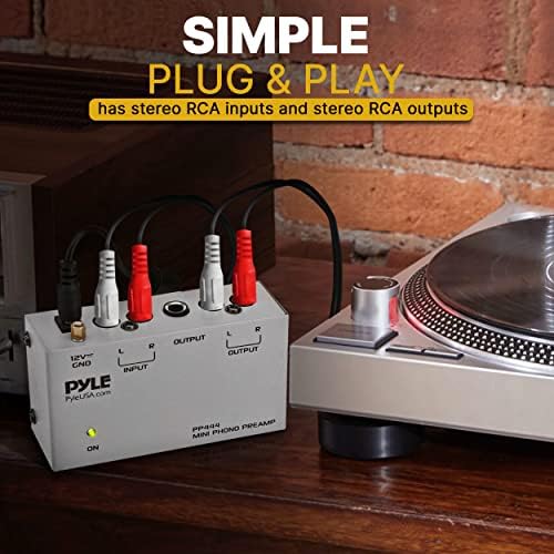 Pyle Ultra Compact Phono Preamp - Mini Turntable Preamp for Audio - Guitar