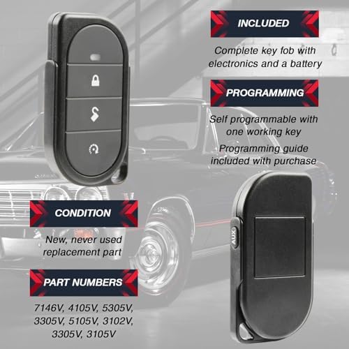 2X USARemote Keyless Entry Remote Car Key Fob 4-Button Replacement for Viper Alarm Security System (7146V, 4105V, 5305V, 3305V, 5105V, 3102V, 3305V, 3105V)