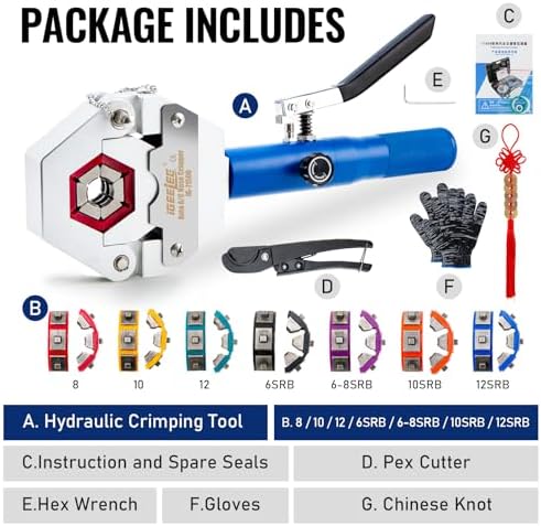 Hydraulic Hose Crimper AC Crimping Tool for Barbed & Beaded Hose Fittings | 7 Die Set for Air Conditioning Repair | IG-71500