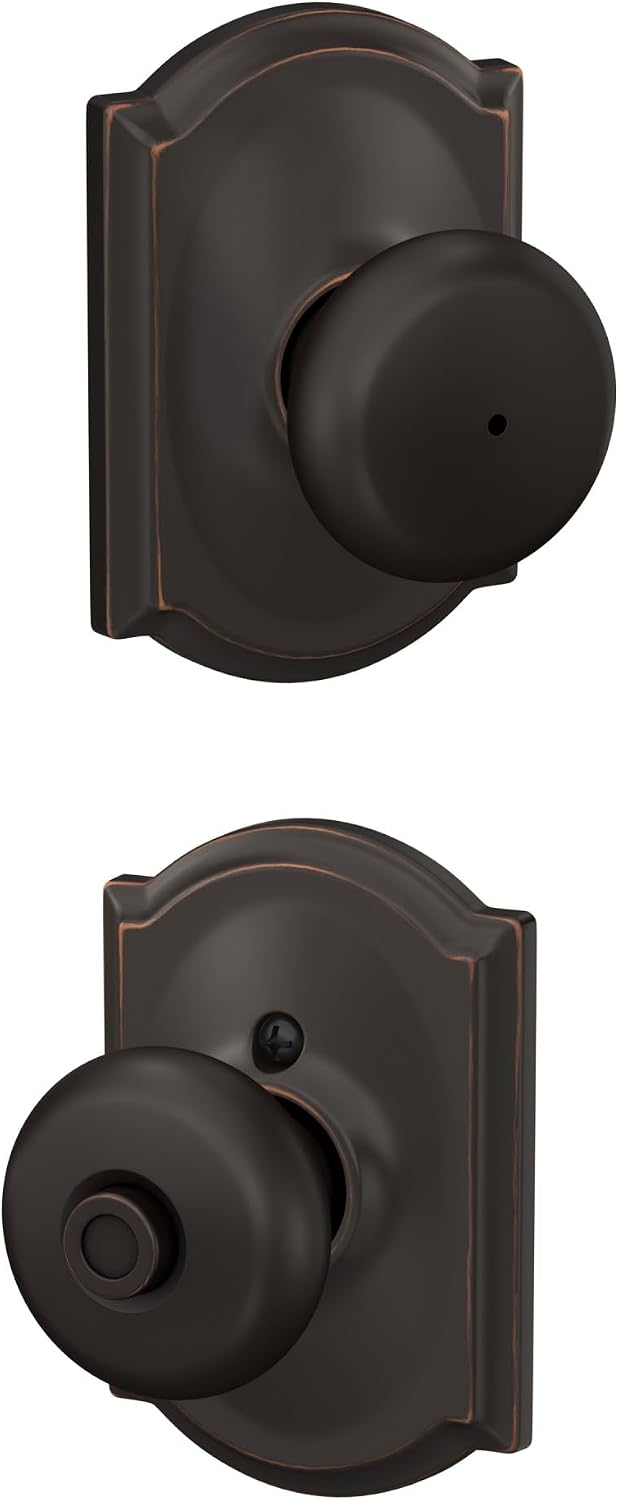 Schlage Plymouth Bed/Bath Privacy Door Knob with Lock, Satin Nickel | Interior bedroom or bathroom door knob with push button lock, Easy to install, Certified durability, Universal fit