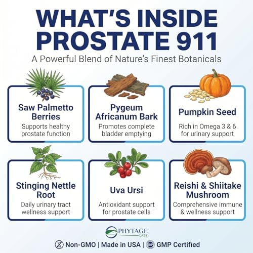Prostate 911 – Advanced Men’s Health Supplement – Saw Palmetto Prostate Support Formula with Pumpkin Seed & Nettle Root – Daily Urinary