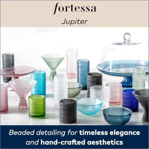 FORTESSA Jupiter Beaded Hobnail Glass Vintage Themed Drinkware Set, 10 Ounce Double Old Fashioned Glass (Set of 6), Dishwasher-Safe, Blue