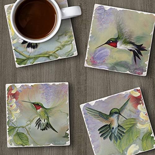 Thirstystone Hummingbirds 4 Pack Tumbled Tile Stone Coasters | 4" Square, Protective Cork Backing, Manufactured in the USA, Absorbent