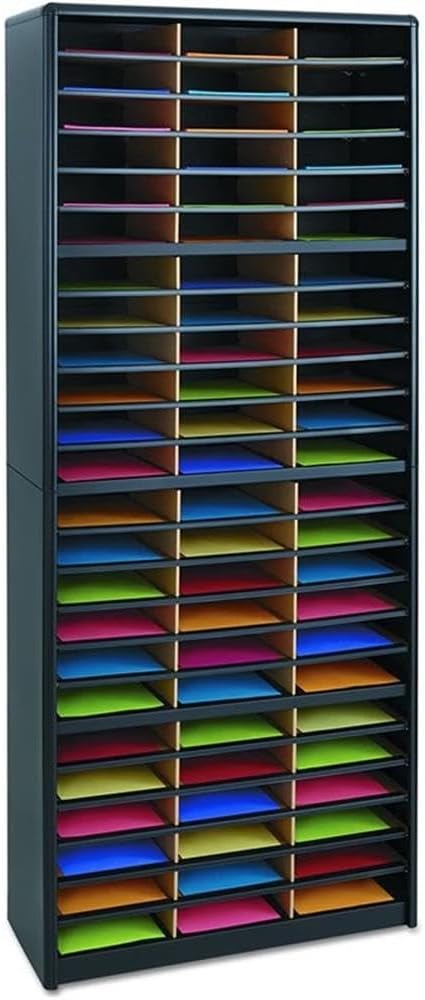 Scranton & Co Filing Cabinet, 72 Compartments, Black Finish, 75" Height, Contemporary Style Organizer for Home or Office Storage