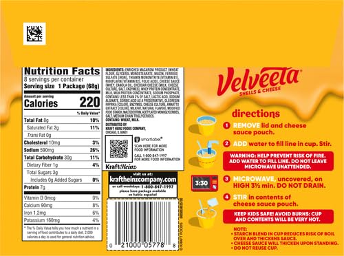 Velveeta Shells and Cheese Mac and Cheese Dinner, 8 Cups, Original, 2.39 oz | for Easy Snacks or Dinner Sides MADE WITH REAL CHEESE