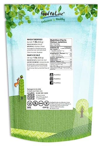 Food to Live Hard Red Wheat Berries, 3 Pounds – Sprouting for Wheatgrass, Kosher, Raw, Vegan, Bulk
