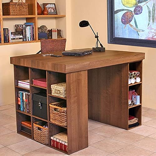 Project Center Desk with Bookcase and 3 Bin Cabinet-Oak
