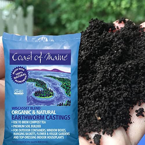 Coast of Maine Wiscasset Blend Earthworm Castings Top Dressing Soil for Containers, Baskets, and Flower and Vegetable Gardens, 8qt