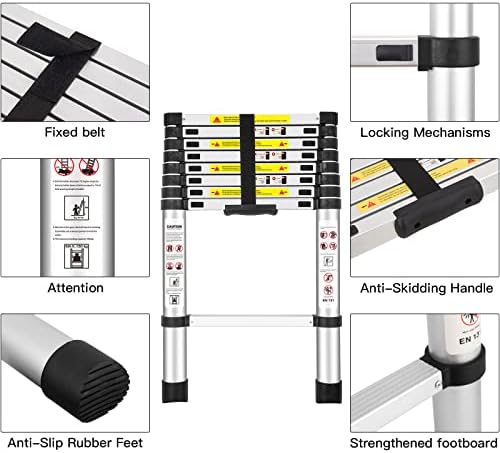 Yami 8.5FT Telescoping Ladders, EN131 Standards Aluminum Extension Ladder