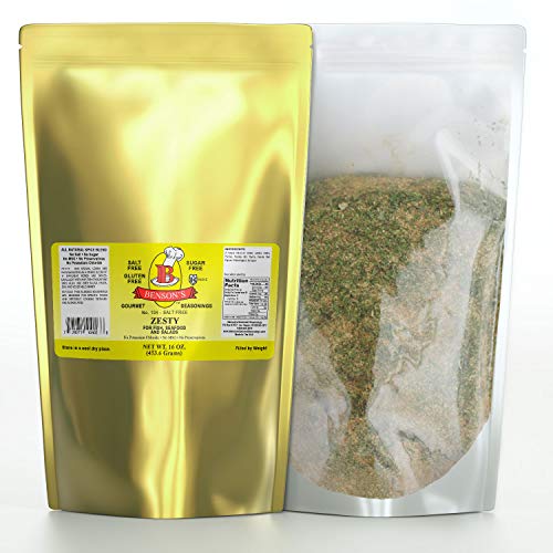 Bensons Zesty Lemon No Salt Seasoning - Sugar-Free, Gluten-Free, No MSG, No Preservatives, No Potassium Chloride - 11 Herb & Spice Salt Substitute Blend, 2 oz Shaker Bottle