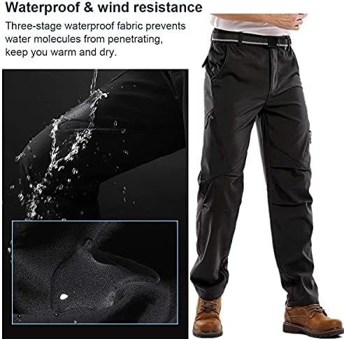 Men's Waterproof Pants Fleece Lined Insulated Winter Hiking Ski Snow Pants