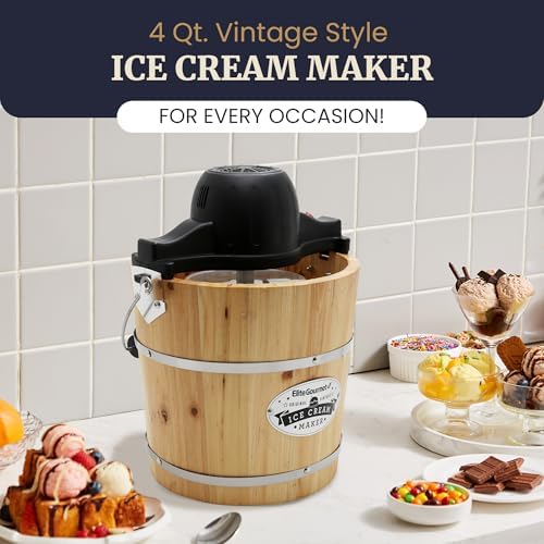Elite Gourmet EIM402 4Qt Old Fashioned Wood Bucket Ice Cream Maker