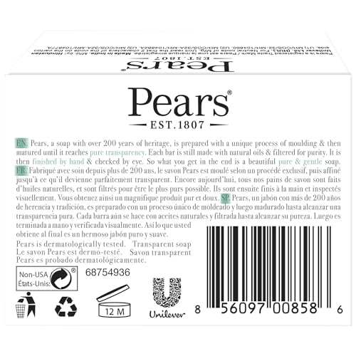Pears Soap, Pure & Gentle with Lemon Flower Extract, 3-Pack – Transparent Green Glycerin Soap for Radiant, Glowing Skin, 4.4 Oz Ea