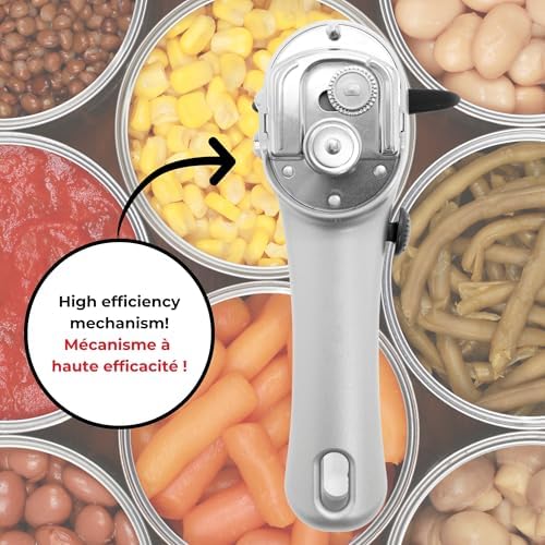 Starfrit Securimax Auto Can Opener, Patented Safe Edge Technology with Lid Lifter, Leaves No Sharp Edges on Lid & Can, Ambidextrous Use