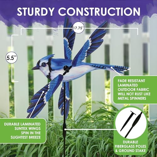Whirligig Spinner Blue Jay 18" – Vibrant Bird-Themed Design, Weather-Resistant Outdoor Decor, Durable & Lightweight for Patios, Yards