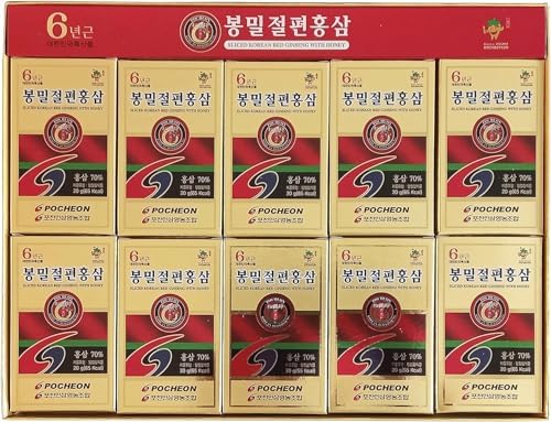 Pocheon 200g(20g x 10) 6Years Sliced Korean Panax Red Ginseng Root with Honey, Natural Immune Support