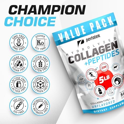 Collagen Powder for Women Men (5Lb) Types I & III Unflavored Easy to Mix Hydrolyzed Protein Peptides Non-GMO Grass-Fed Gluten-Free Kosher Pareve