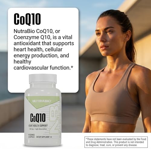 NutraBio CoQ10 Dietary Supplement, Healthy Heart Function & Cellular Energy Production, 100mg - 60 Capsules