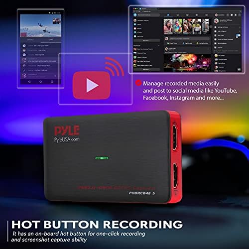 PyleUsa Capture Card Device, 4K HDMI Video Capture Card, 1080P 60FPS, HDMI to USB 3.0 Capture Card for Live Streaming Work with Camera, USB, SD, PC
