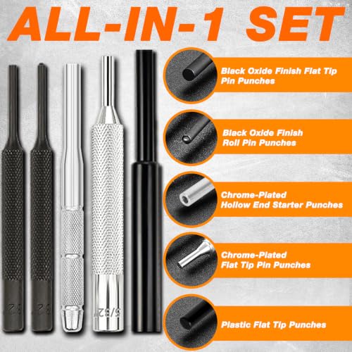 BESTNULE 24pc Punch Set and Hammer, Roll Pin Punch Set & Tweezers & Wipes