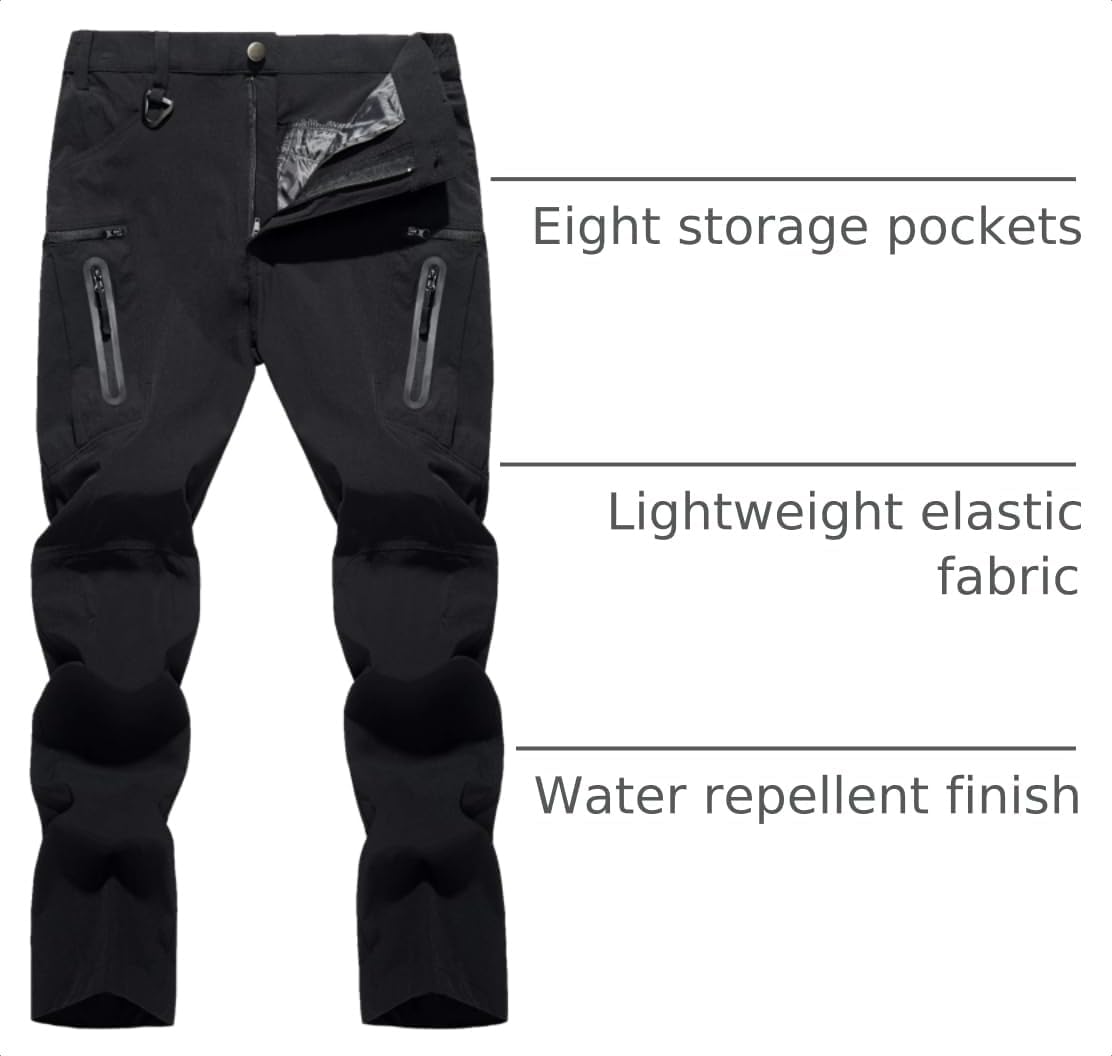 TACVASEN Men's Lightweight Hiking Tactical Pants Waterproof Quick Dry Cargo Work Rain Outdoor Pants 8 Pockets