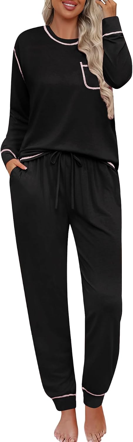 SWOMOG Women’s Pajamas Set Long Sleeve Sleepwear with Long Pants Soft Modal Loungewear Pj Set