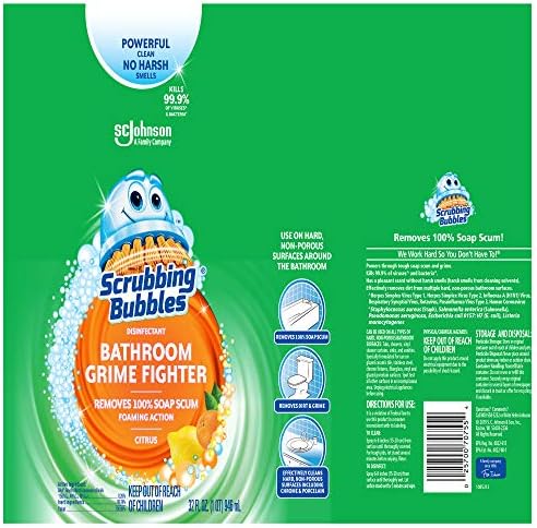 Scrubbing Bubbles Bathroom and Shower Cleaner Disinfectant Spray, Foaming Action Bathroom Grime Fighter, Citrus Scent, 32oz