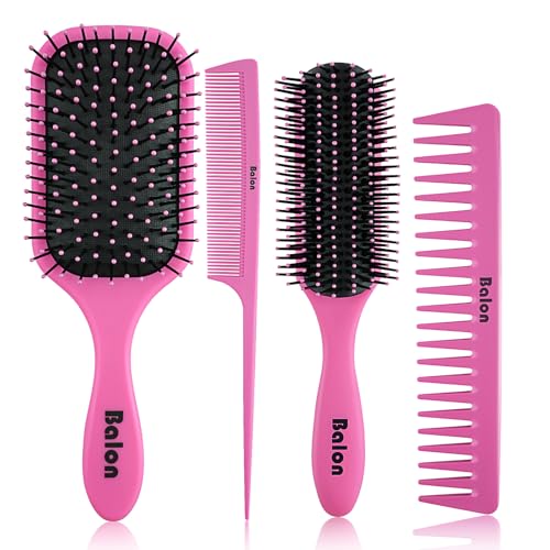 Hair Brush for Men and Women, 4Pcs Brush and Comb Set Detangling All Hair