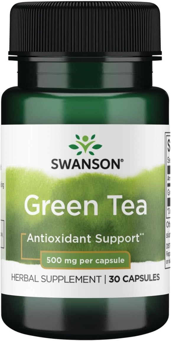 Swanson Green Tea Antioxidant Support 500 mg, 30 Capsules | Contains Antioxidant Polyphenols to Neutralize Free Radicals and Support Energy, Brain